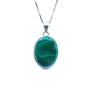 Beautiful Green Swirl Malachite Sterling Silver Pendant