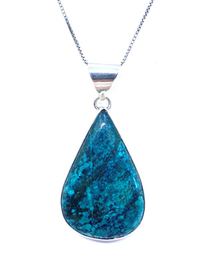 Earthy Turquoise Large Tear Drop Sterling Silver Statement Pendant