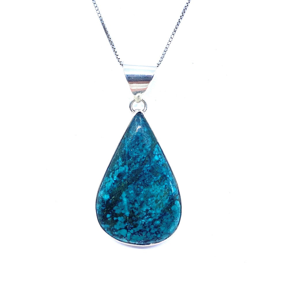 Earthy Turquoise Large Tear Drop Sterling Silver Statement Pendant