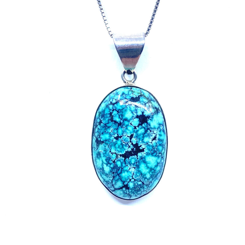 Beautiful Creamy Blue Green Turquoise Sterling Pendant