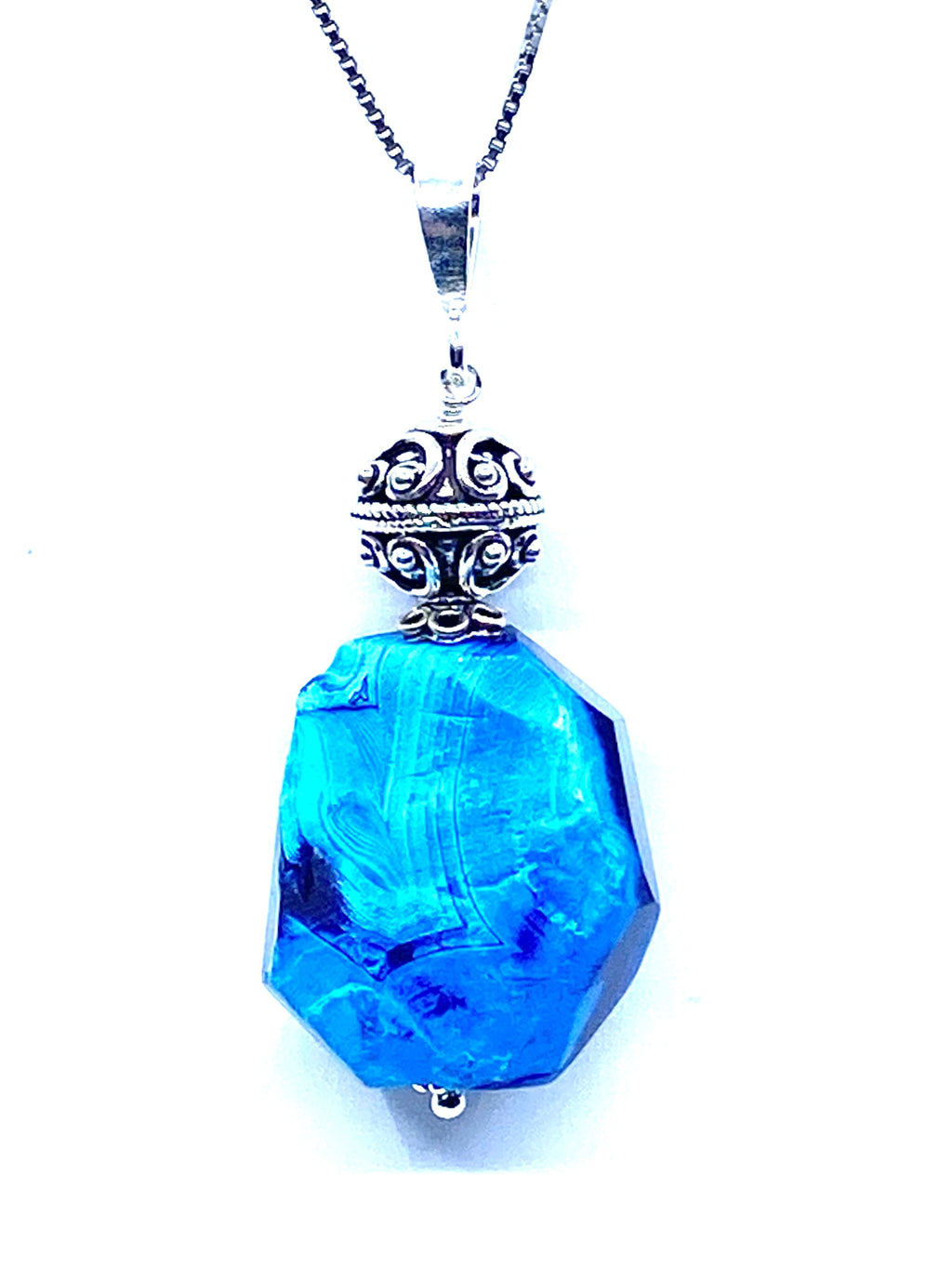 Stunning Large Blue Agate Sterling Silver Statement Pendant