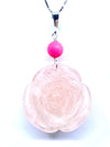 Gorgeous Carved Rose Quartz Sterling Silver Rose Pendant