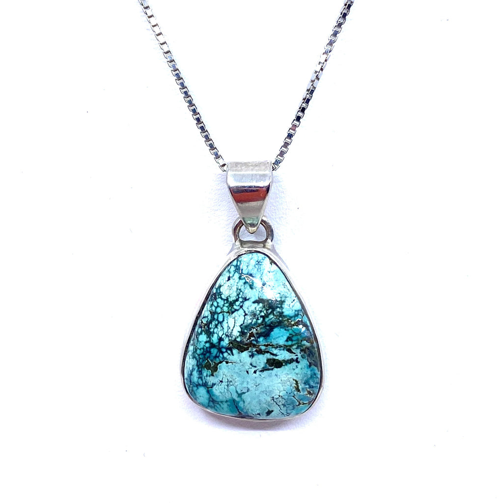 Lovely Small Turquoise Triangular Sterling Silver Pendant