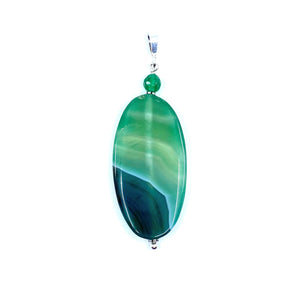Beautiful Large Green Agate Sterling Silver Pendant