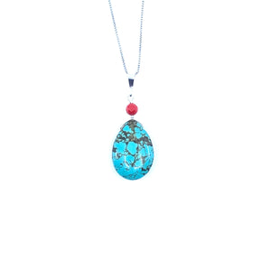 Festive Turquoise and Coral Sterling Silver Pendant