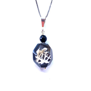 Exotic Black Agate Sterling Silver Pendant