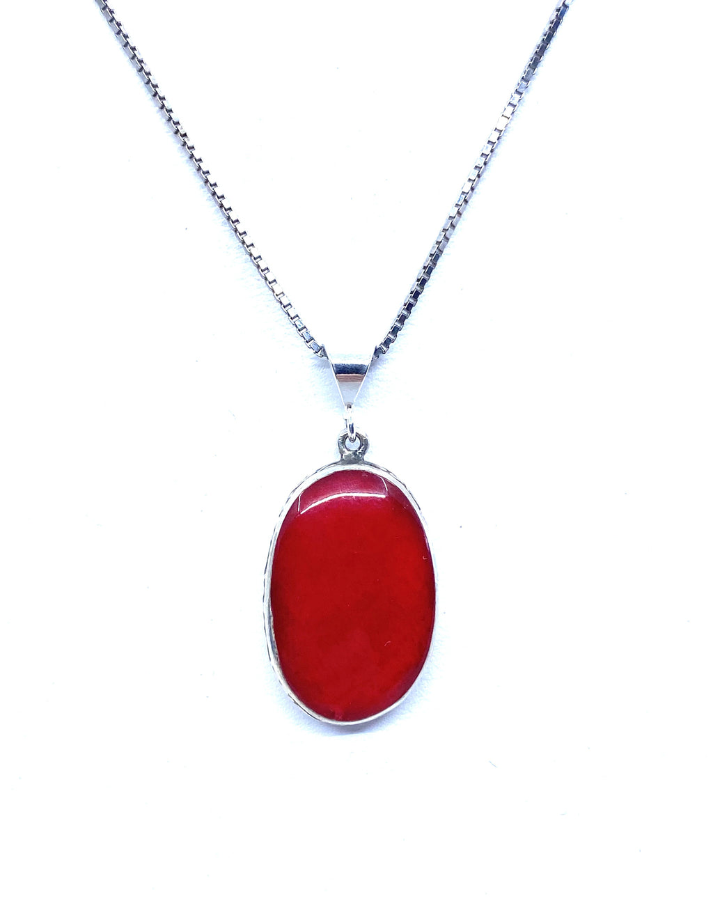 Vibrant Red Coral Sterling Silver Pendant Necklace