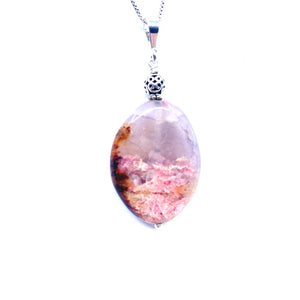 Gorgeous Pink Agate with Rhodochrosite Sterling Silver Statement Pendant