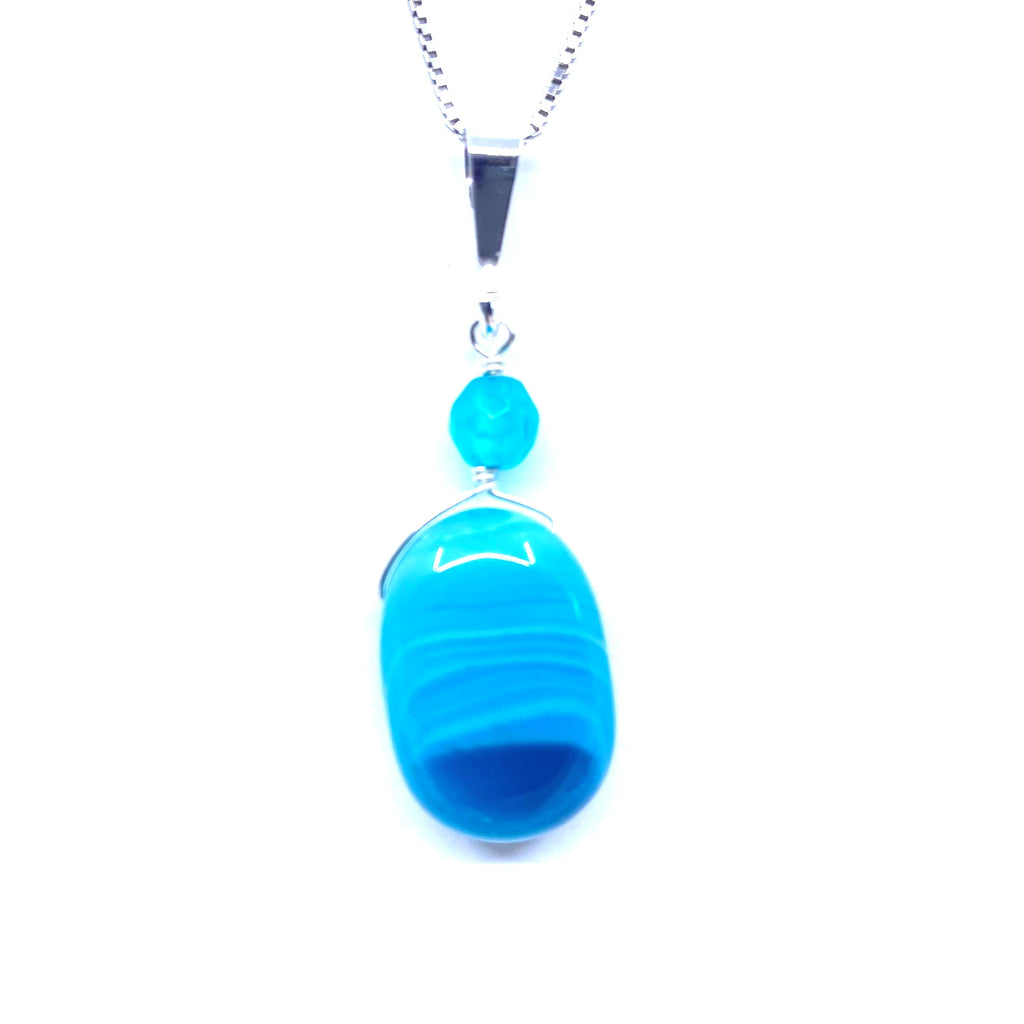 Vibrant Blue Agate Sterling Silver Pendant Necklace