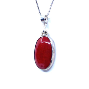 Vibrant Red Coral Sterling Silver Pendant Necklace