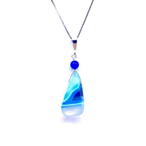 Stunning Blue Stripped Agate Sterling Silver Pendant
