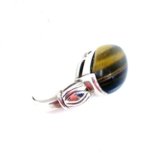 Petite Tigers Eye Earth-Stone Sterling Silver Ring