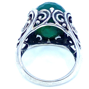 Beautiful Faceted Green Agate Filigree Sterling Silver Statement  Ring