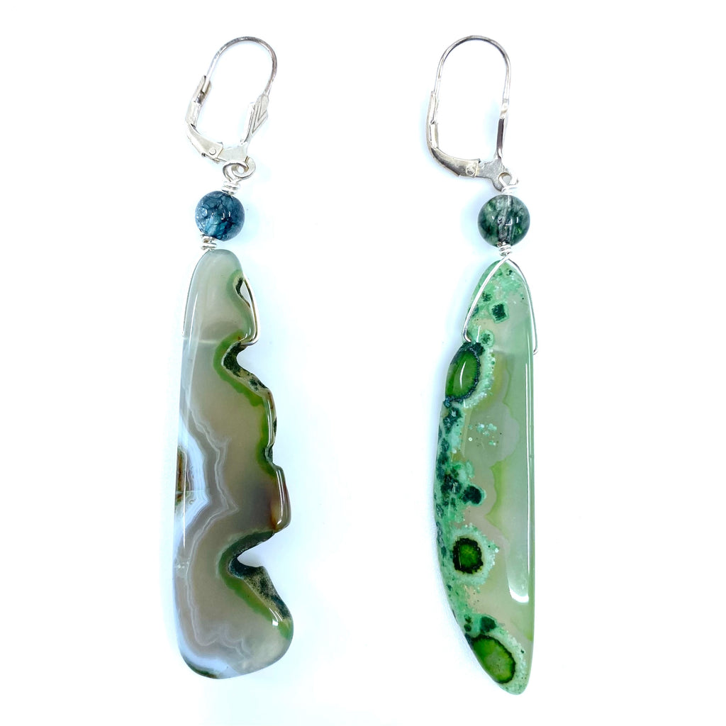 Exquisite Green Agate Sterling Silver Statement Earring