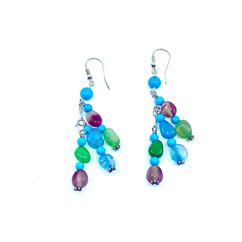 Bright and Happy Colorful Agate Sterling Silver Earrings