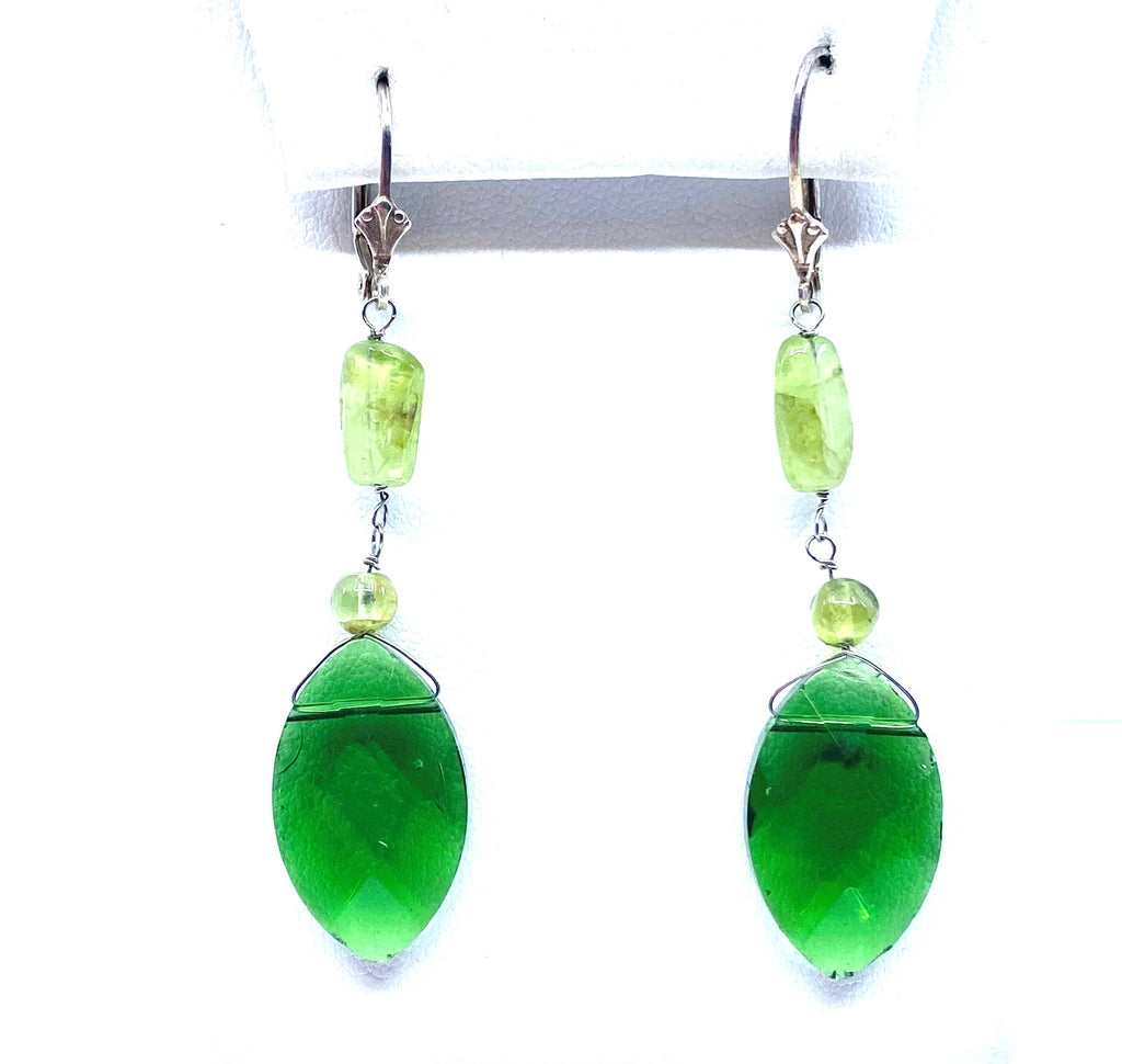 Beautiful Shades of Emerald Green Glass Statement Earrings