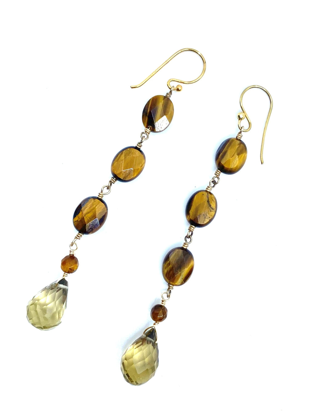 Stunning Tigers Eye Lemon Quartz Gold Filled Statement Earrings