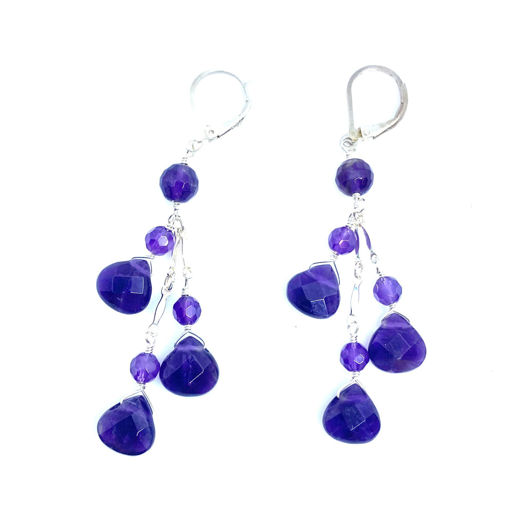 Dainty Dressy Amethyst Sterling Silver Statement Earrings
