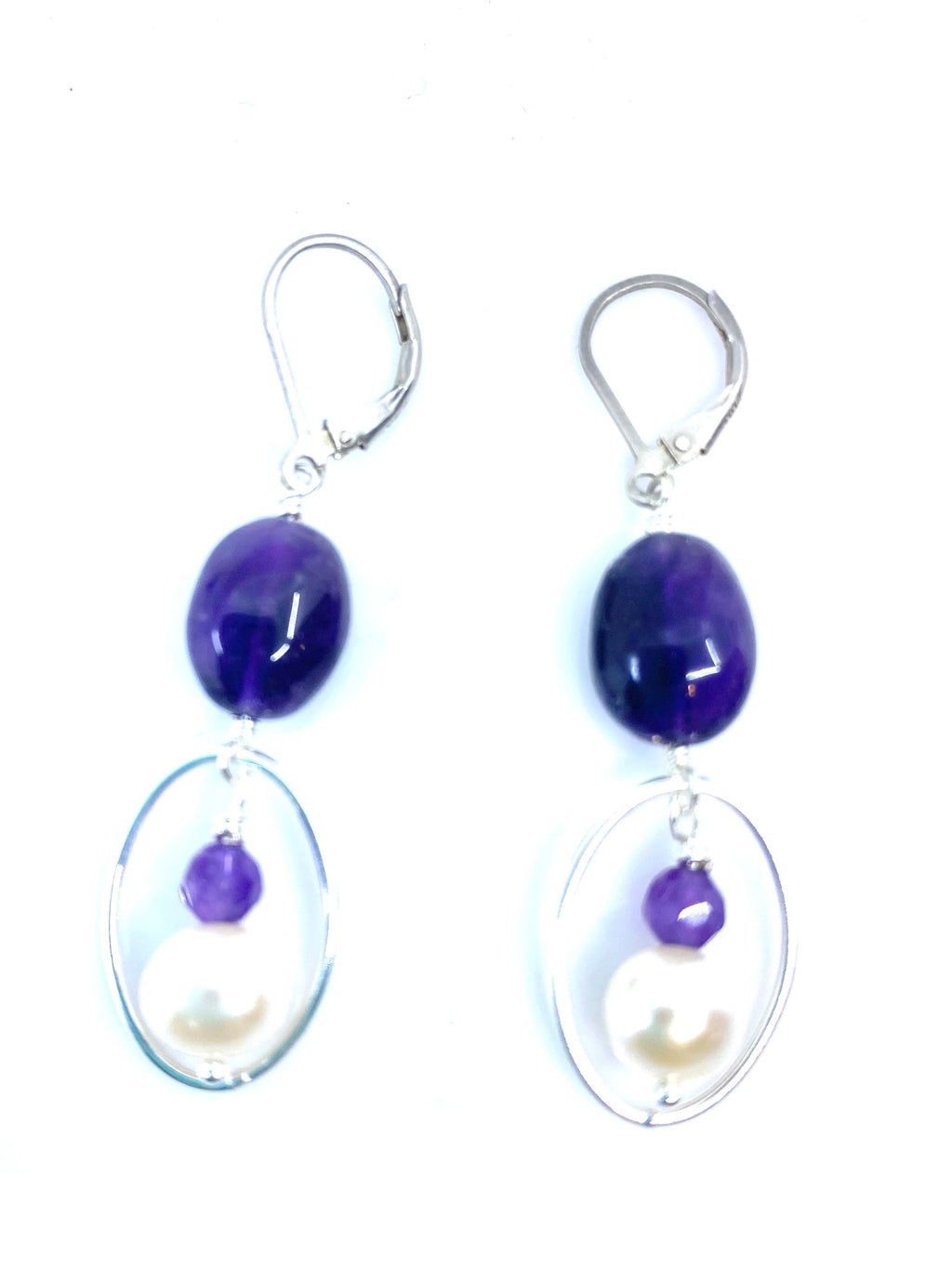 Gorgeous Amethyst & Fresh Water Pearl Sterling Silver Earrings