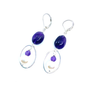 Gorgeous Amethyst & Fresh Water Pearl Sterling Silver Earrings