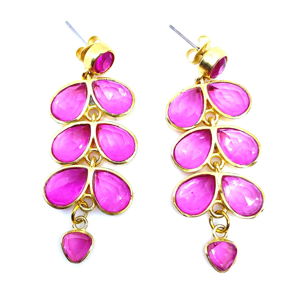 Vibrant Faceted Flower Vine Gold Plated Statement Earrings.