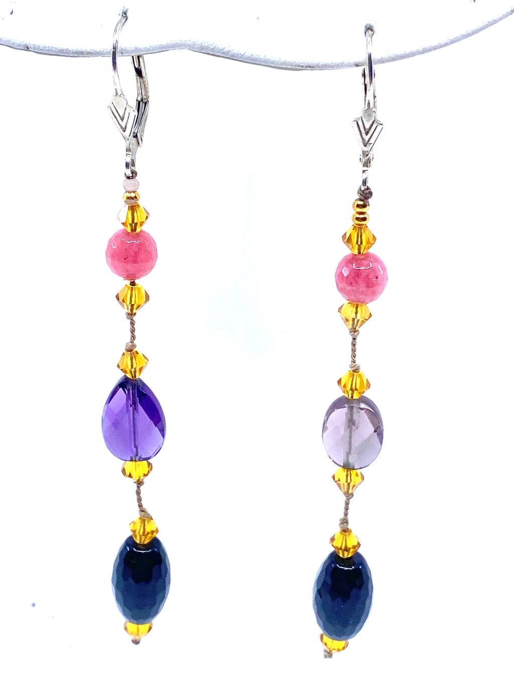 Lovely Long Gemstone Knotted Statement Earrings