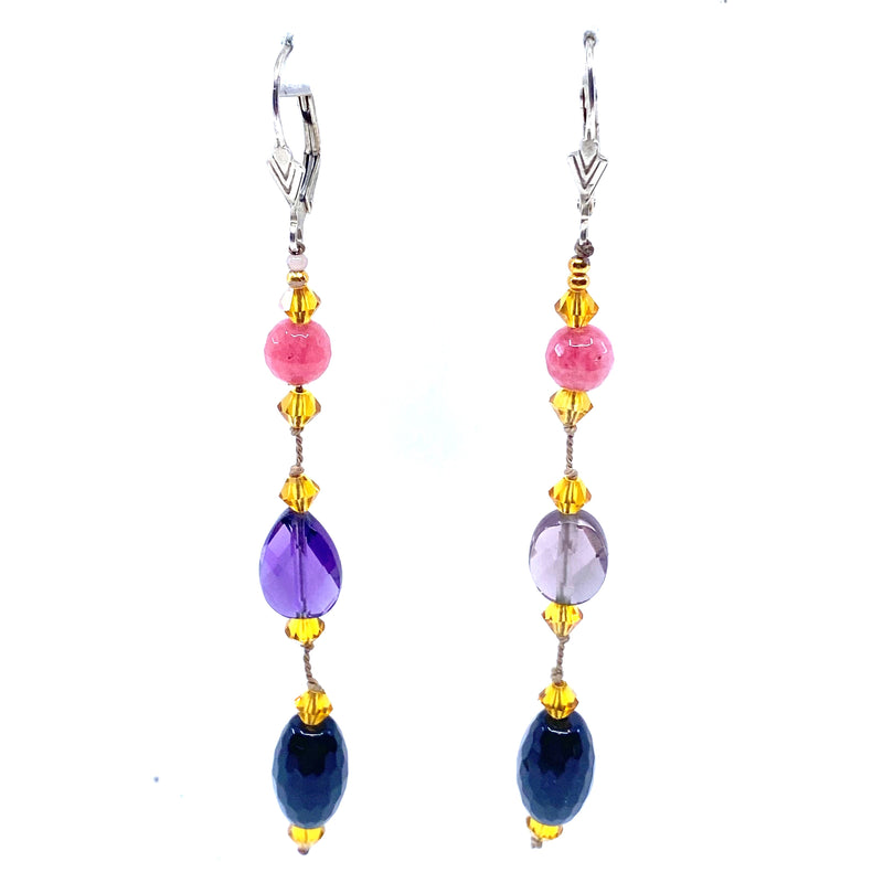 Lovely Long Gemstone Knotted Statement Earrings
