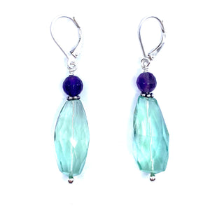 Vibrant Fluorite and Amethyst Sterling Silver Earrings