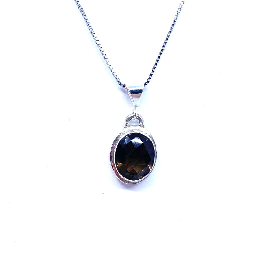 Sparkling Faceted Smoky Petite Pendant Chain Necklace
