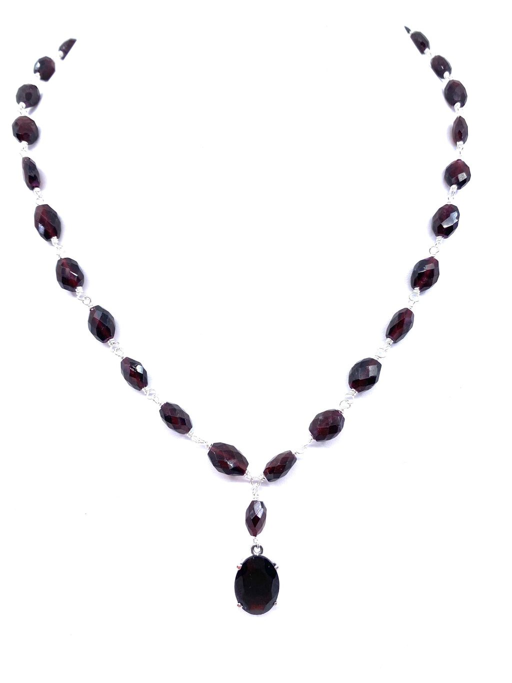 Gorgeous Faceted Garnet Drop Sterling Silver Statement Necklace