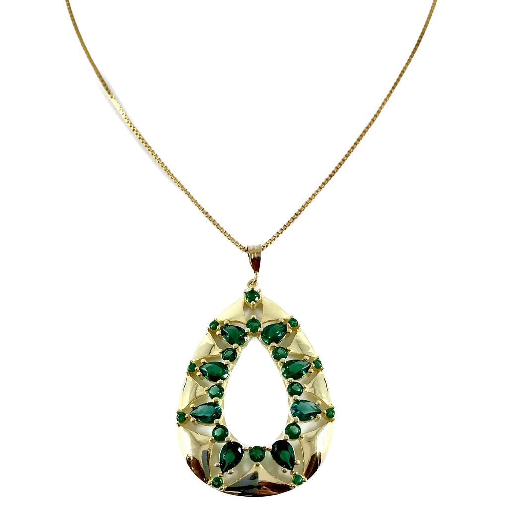 Glamorous Emerald CZ 18kt Gold Plated Silver Statement Necklace