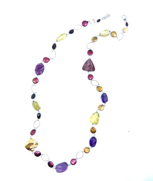 Gorgeous Mixed Gemstones in a Long Sterling Silver Statement Necklace 42"