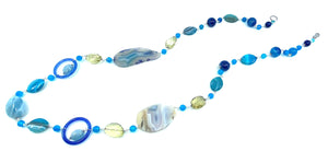 Beautiful and Fun Loving Shades of Blue Statement Necklace 43"