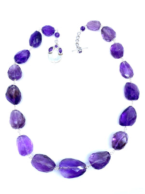 Magnificent Large Faceted Amethyst Stone Statement Necklace