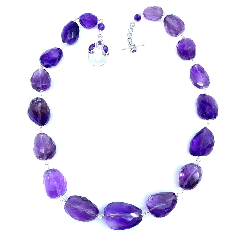 Magnificent Large Faceted Amethyst Stone Statement Necklace