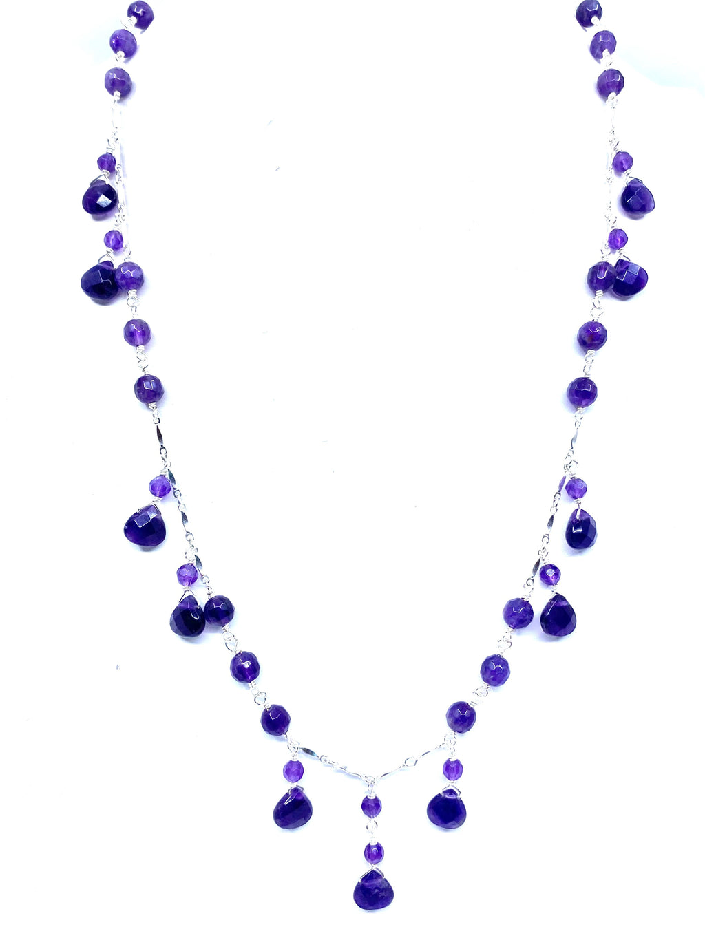 Gorgeous Amethyst Floating Drops Sterling Silver Statement Necklace