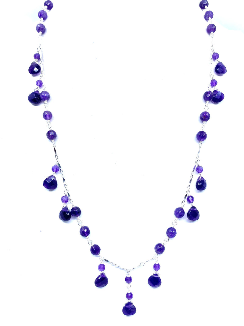 Gorgeous Amethyst Floating Drops Sterling Silver Statement Necklace
