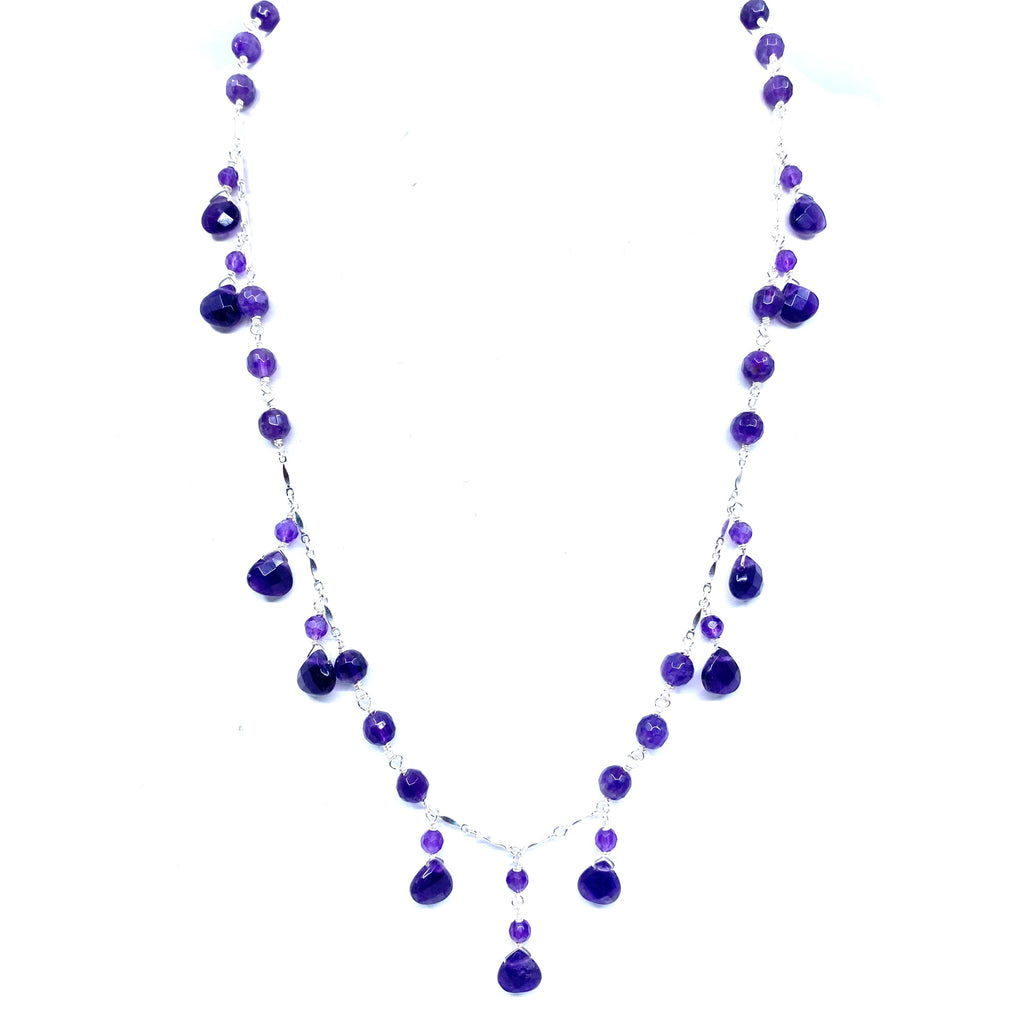 Gorgeous Amethyst Floating Drops Sterling Silver Statement Necklace