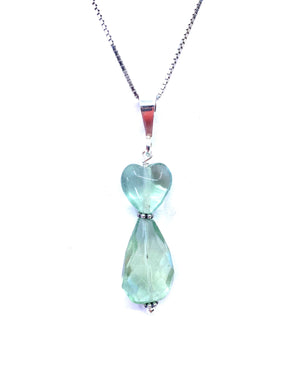 Beautiful Sparkling Green Fluorite Heart Sterling Silver Necklace