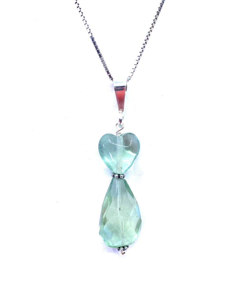 Beautiful Sparkling Green Fluorite Heart Sterling Silver Necklace