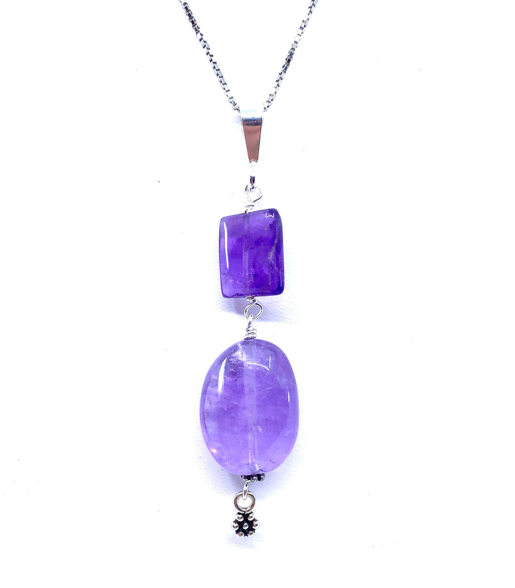 Beautiful Chunky Lavender  Amethyst Sterling Silver Pendant Necklace