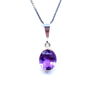 Petite Faceted Amethyst Sterling Silver Pendant