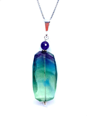 Stunning Fluorite Amethyst Sterling Silver Statement Pendant