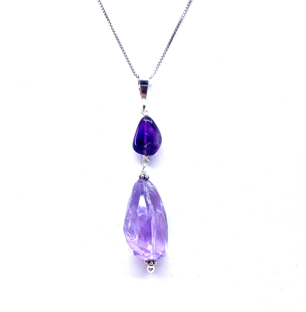 Glamorous Amethyst Double Stone Statement Pendant