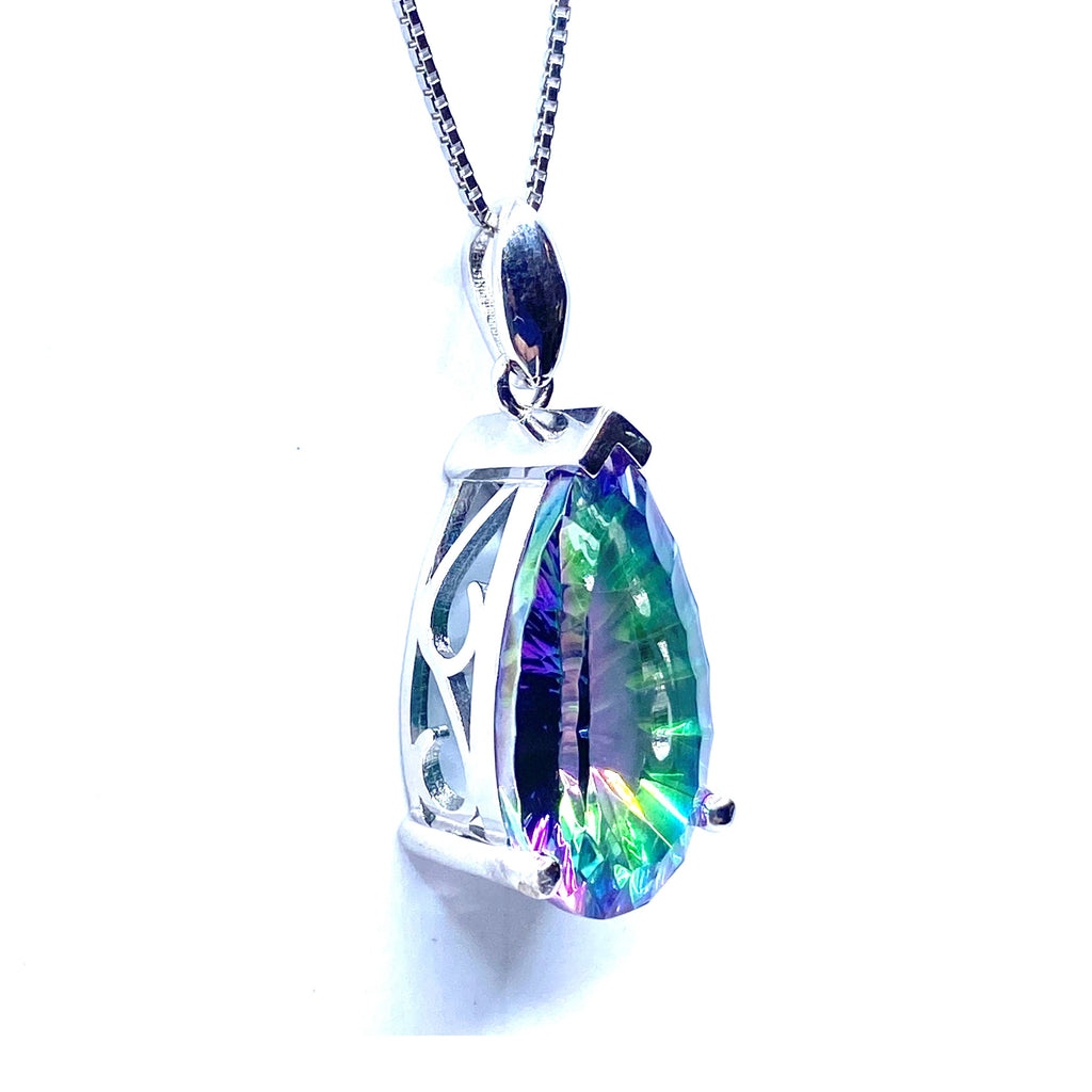Gorgeous Mystic Quartz Large Tear Drop Sterling Silver Pendant