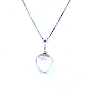 Beautiful Smooth Clear Quartz Heart Pendant on Silver Chain