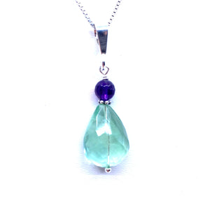 Vibrant Fluorite and Amethyst Sterling Silver Pendant