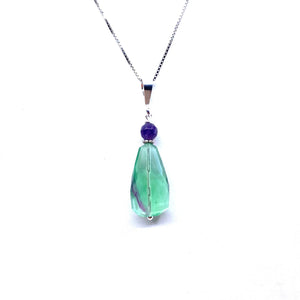 Vibrant Fluorite and Amethyst Sterling Silver Pendant