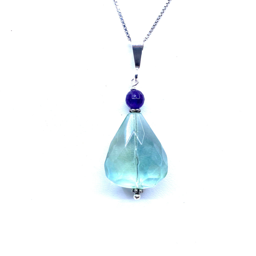 Beautiful Faceted Fluorite Amethyst Sterling Silver Statement Pendant