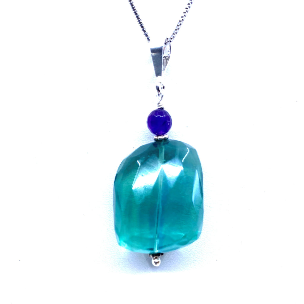 Gorgeous Jumbo Faceted Fluorite Sterling Silver Statement Pendant